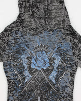 Y2k 00s Active Street Couture Leopard Print Hooded Long Sleeve Top - M