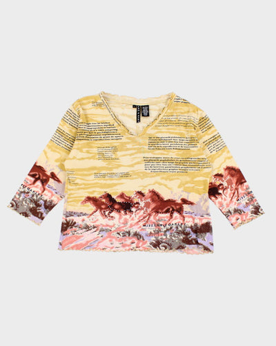 Y2k 00s Ash And Sarah Yellow Lettuce Hem Horse Top - M