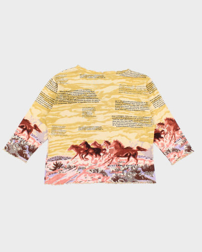 Y2k 00s Ash And Sarah Yellow Lettuce Hem Horse Top - M