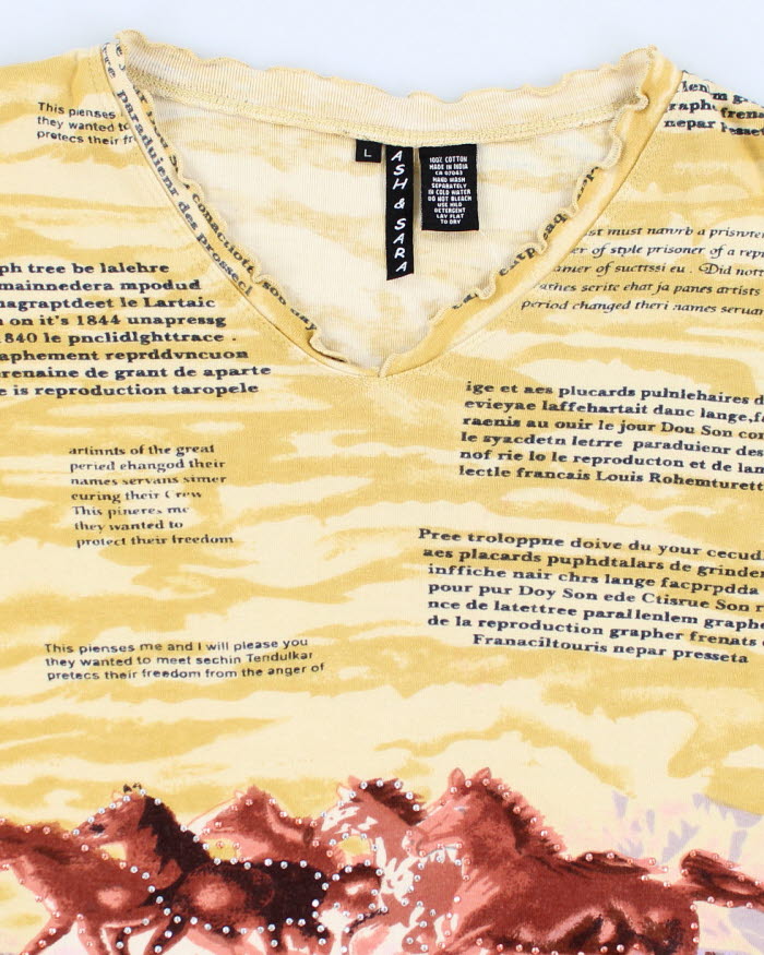 Y2k 00s Ash And Sarah Yellow Lettuce Hem Horse Top - M