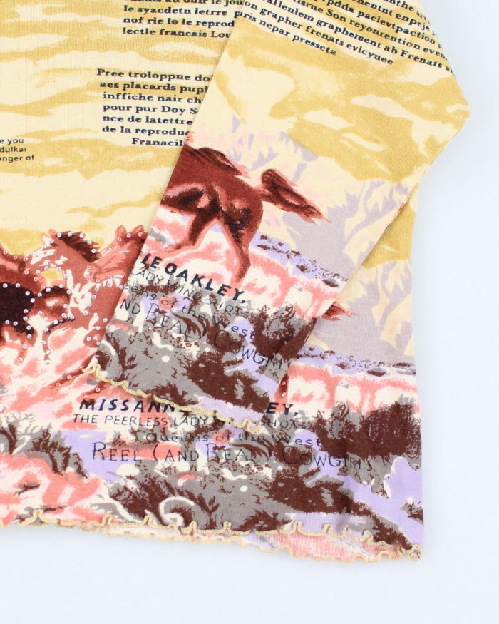 Y2k 00s Ash And Sarah Yellow Lettuce Hem Horse Top - M