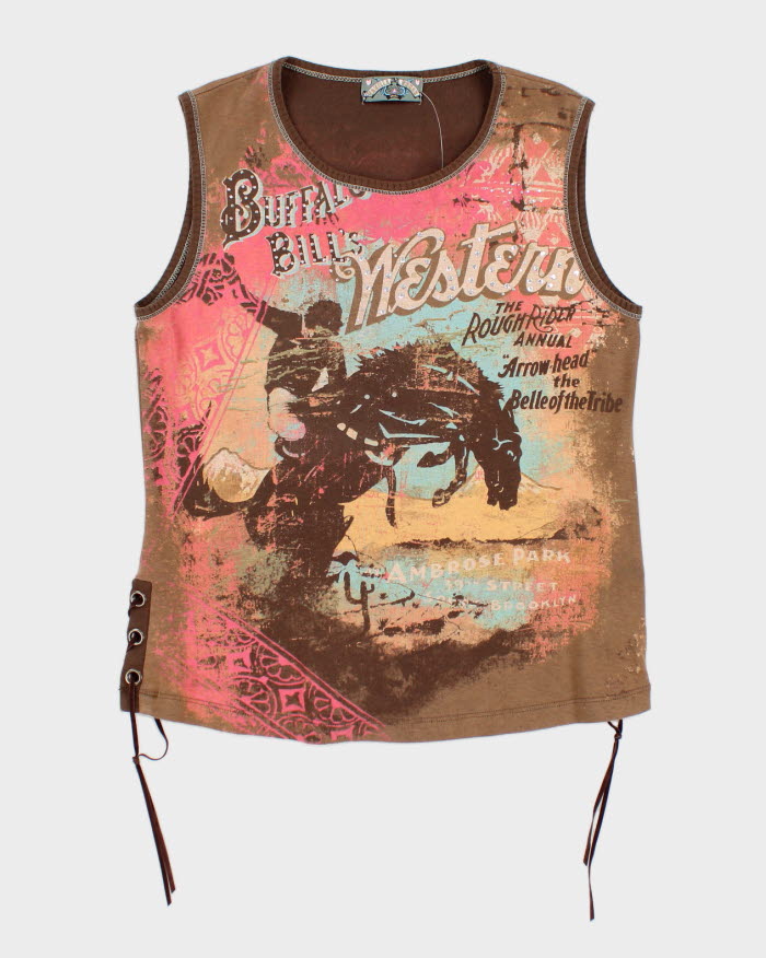 Y2k 00s Cowboy Western Women's Lace Up Top - S