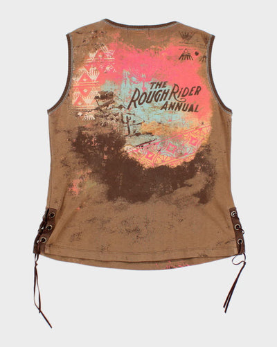 Y2k 00s Cowboy Western Women's Lace Up Top - S