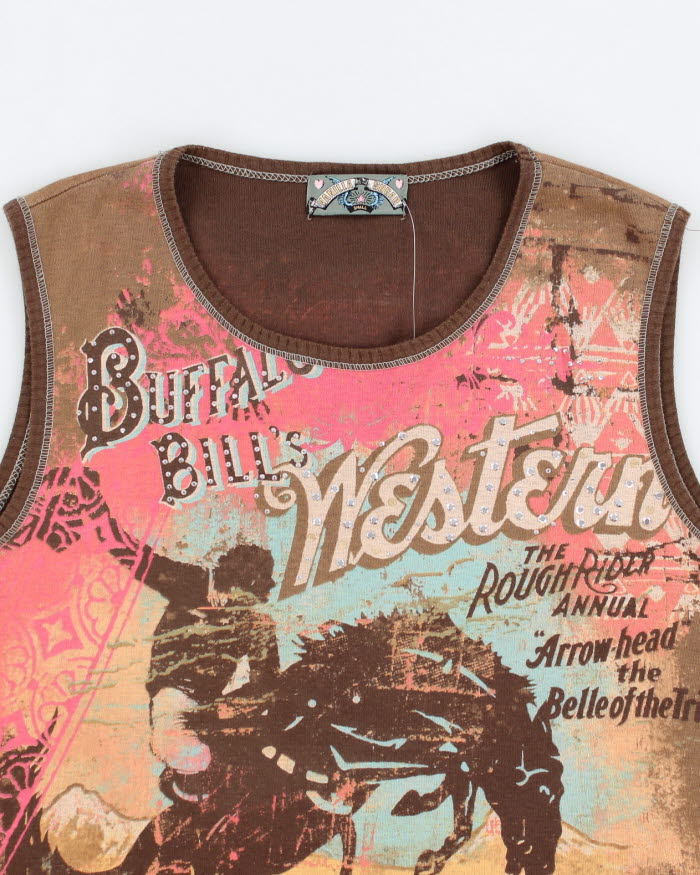 Y2k 00s Cowboy Western Women's Lace Up Top - S