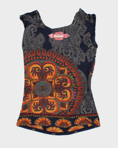 Y2k 00s Desigual Navy Pattern Top - L