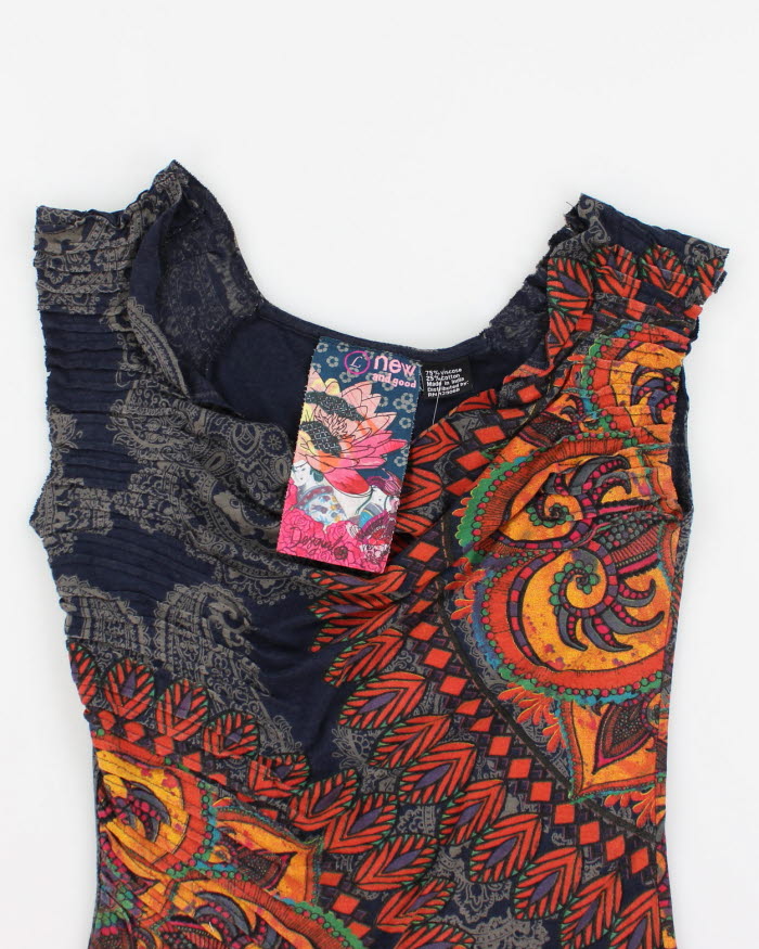 Y2k 00s Desigual Navy Pattern Top - L