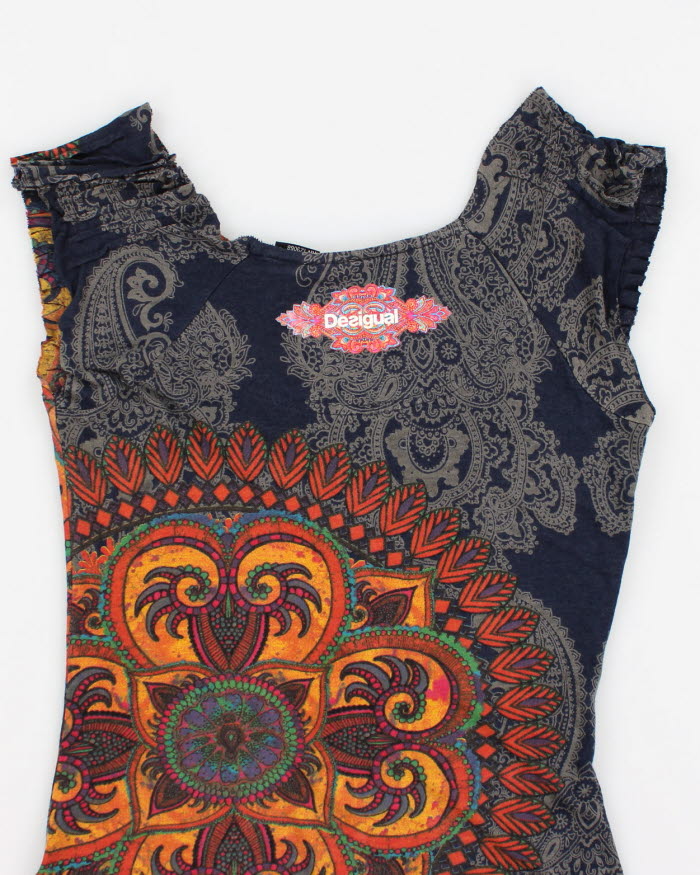 Y2k 00s Desigual Navy Pattern Top - L