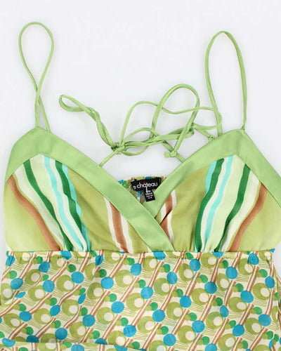 Y2k 00s Le Chateau Green Pattern Cami Top - M