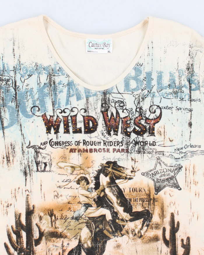 Y2k 00s Cactus Bay Wild West Cowboy T-Shirt - XL