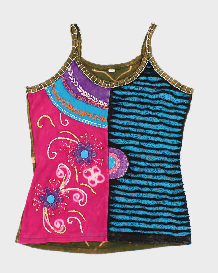 Y2k 00s Embroidered Slashed Cami top - L