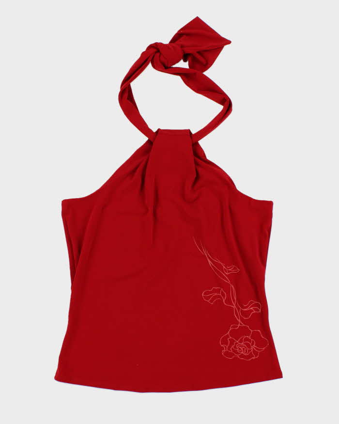 Y2k 00s Jacob Red Halter Neck Top - L