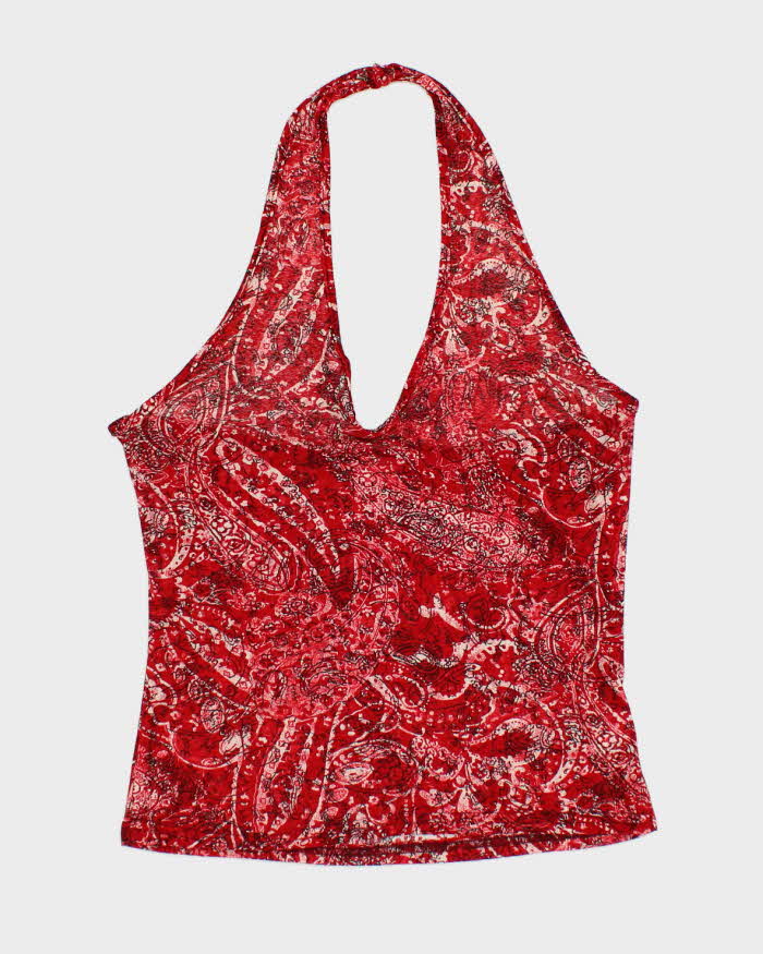 Y2k 00s Suzy Red Paisley Pattern Halter Top - L