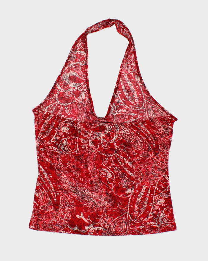 Y2k 00s Suzy Red Paisley Pattern Halter Top - L