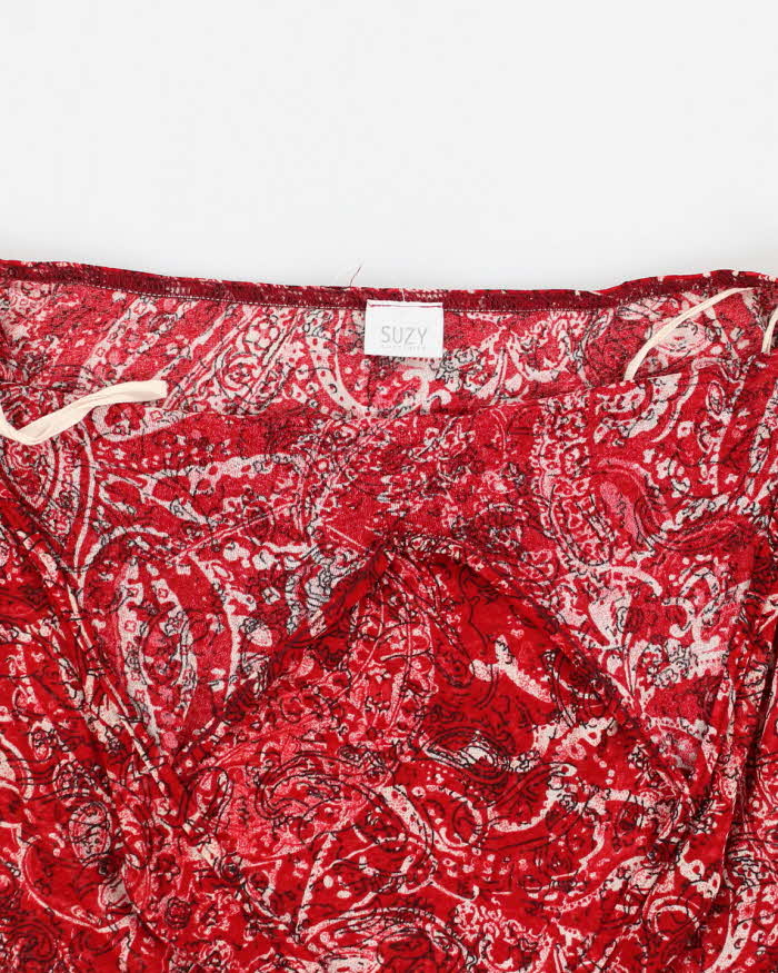 Y2k 00s Suzy Red Paisley Pattern Halter Top - L