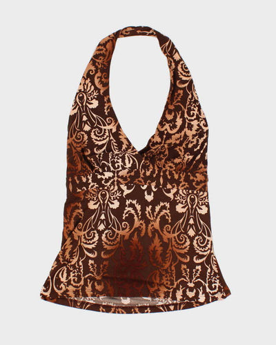 Y2k 00s Brown Halter Neck Top - L