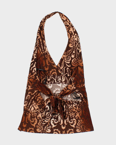 Y2k 00s Brown Halter Neck Top - L
