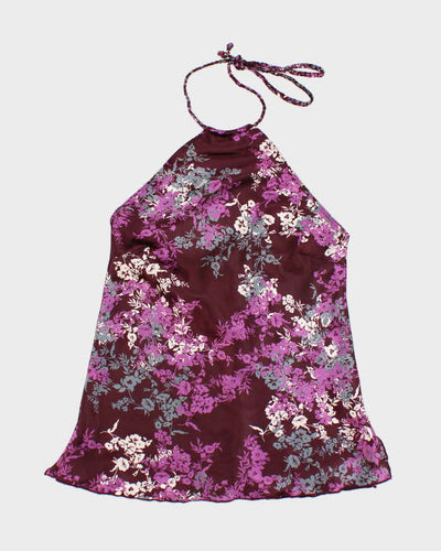 Y2k 00s Le Chateau Floral Purple Halter Top - S
