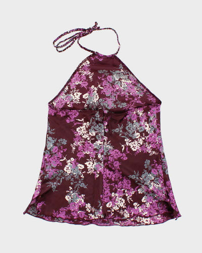 Y2k 00s Le Chateau Floral Purple Halter Top - S