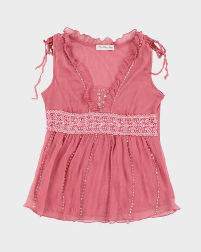 Y2k 00s Pink Mesh Sequin Top - S