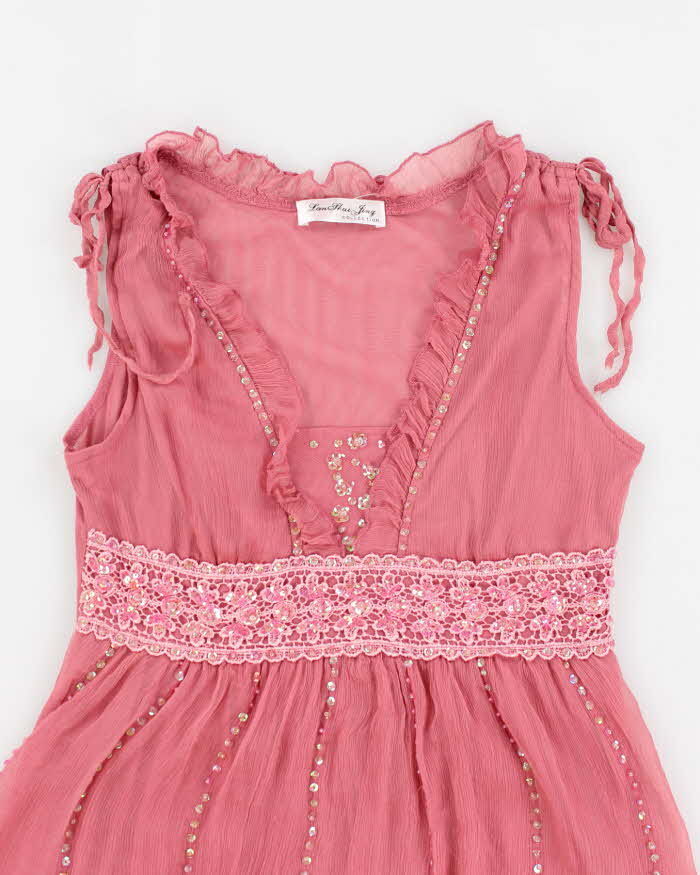 Y2k 00s Pink Mesh Sequin Top - S