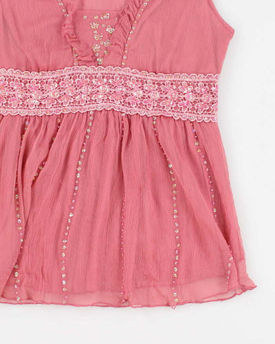 Y2k 00s Pink Mesh Sequin Top - S