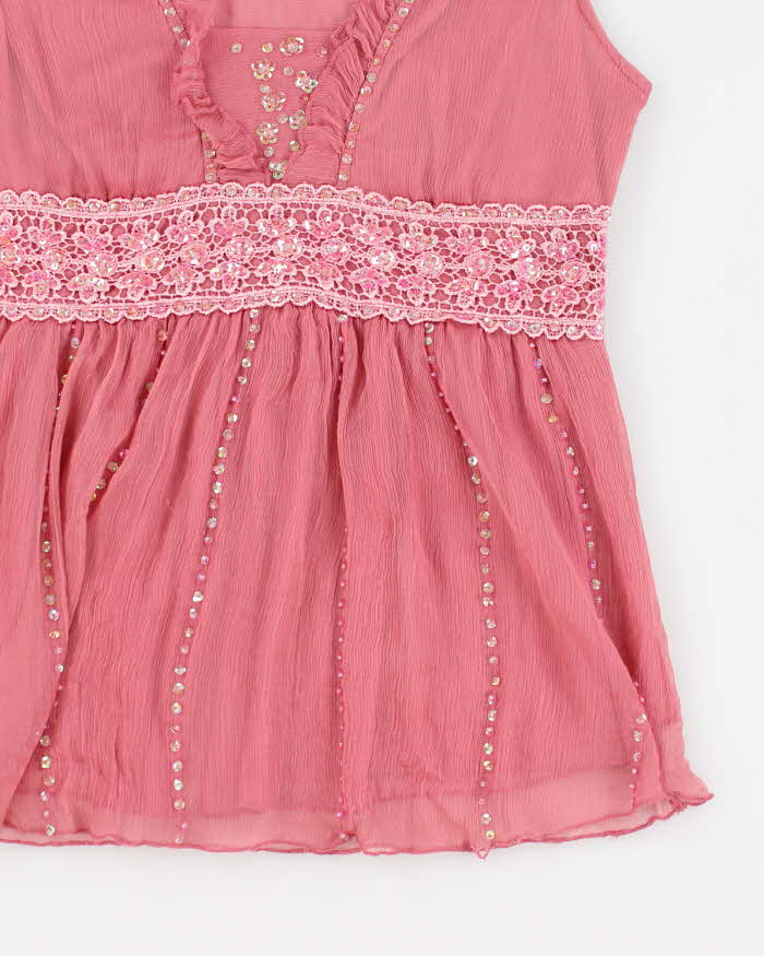 Y2k 00s Pink Mesh Sequin Top - S