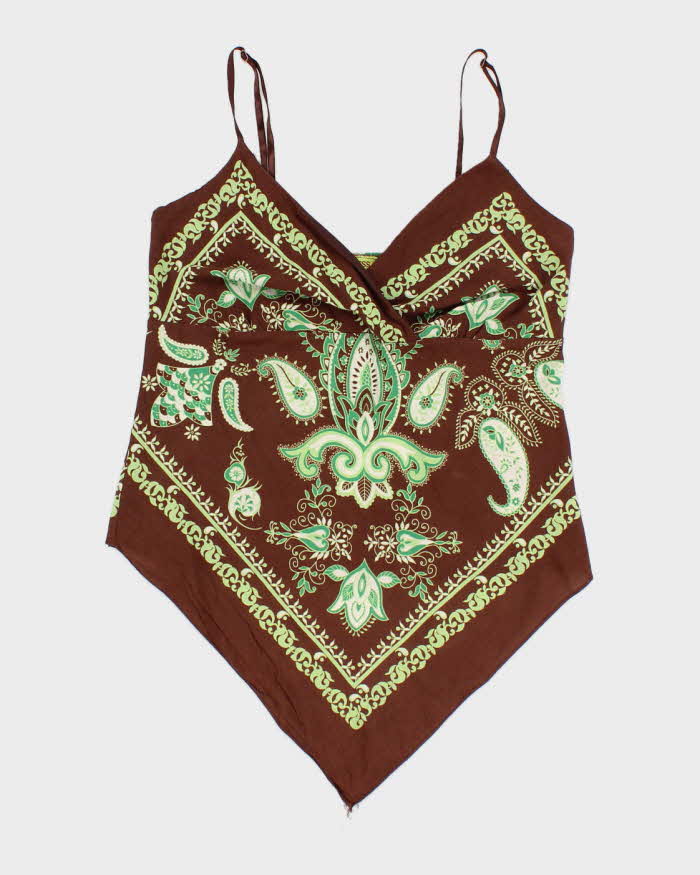 Y2k 00s Dess Brown &amp; Green Bandana Style Top - S
