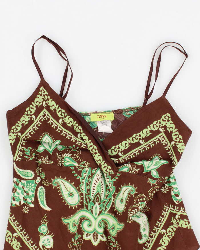 Y2k 00s Dess Brown &amp; Green Bandana Style Top - S