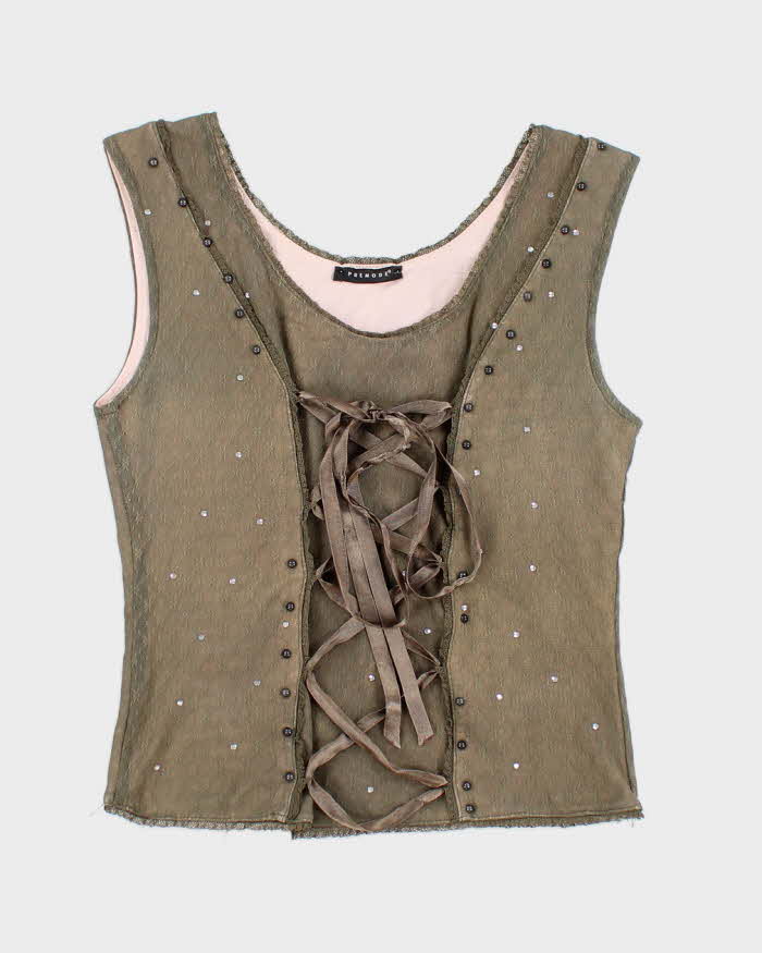 Vintage 90s Premode Khaki Lace Up Top - M