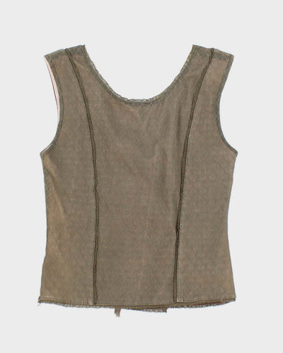 Vintage 90s Premode Khaki Lace Up Top - M