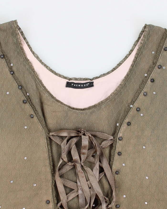 Vintage 90s Premode Khaki Lace Up Top - M