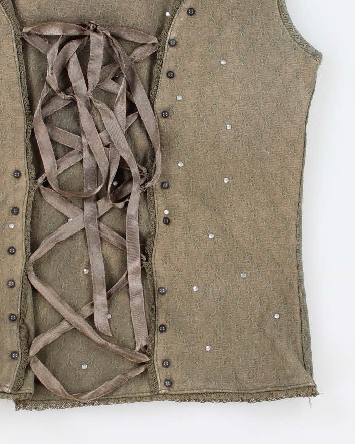 Vintage 90s Premode Khaki Lace Up Top - M