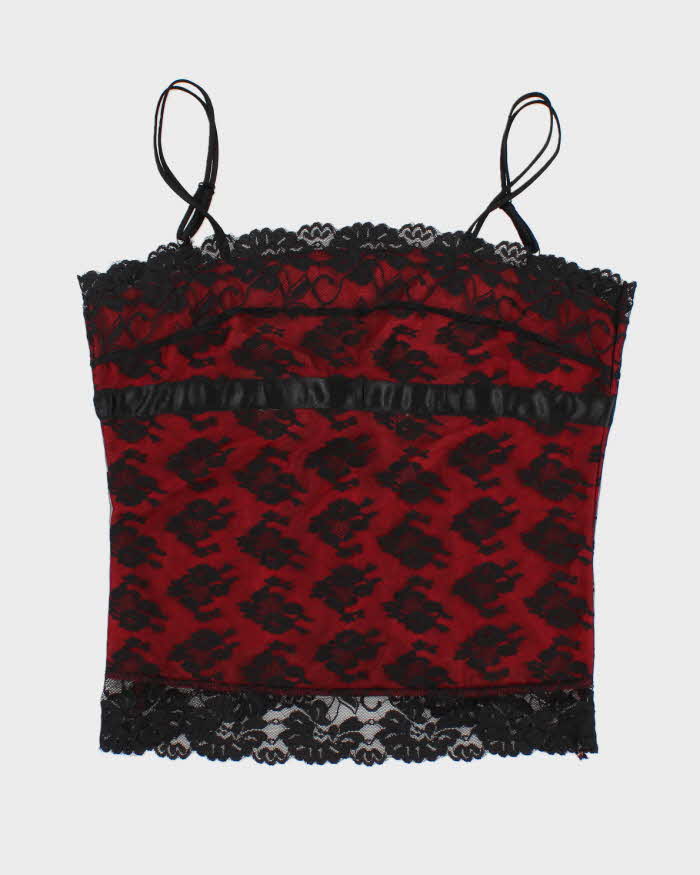 Y2k 00s Sentiments Red &amp; Black Lace Top - L