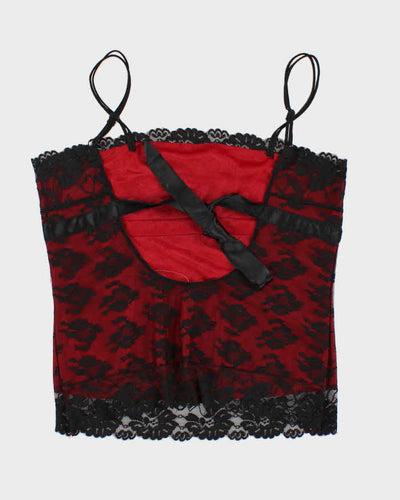 Y2k 00s Sentiments Red & Black Lace Top - L