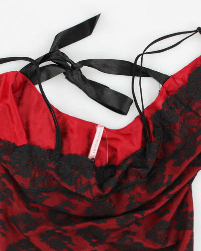 Y2k 00s Sentiments Red & Black Lace Top - L