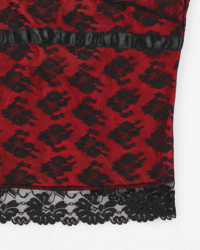 Y2k 00s Sentiments Red & Black Lace Top - L