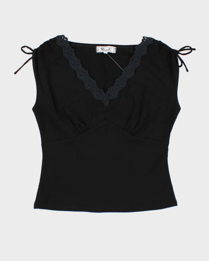 Y2k 00s Black Ruched Detail Top - S