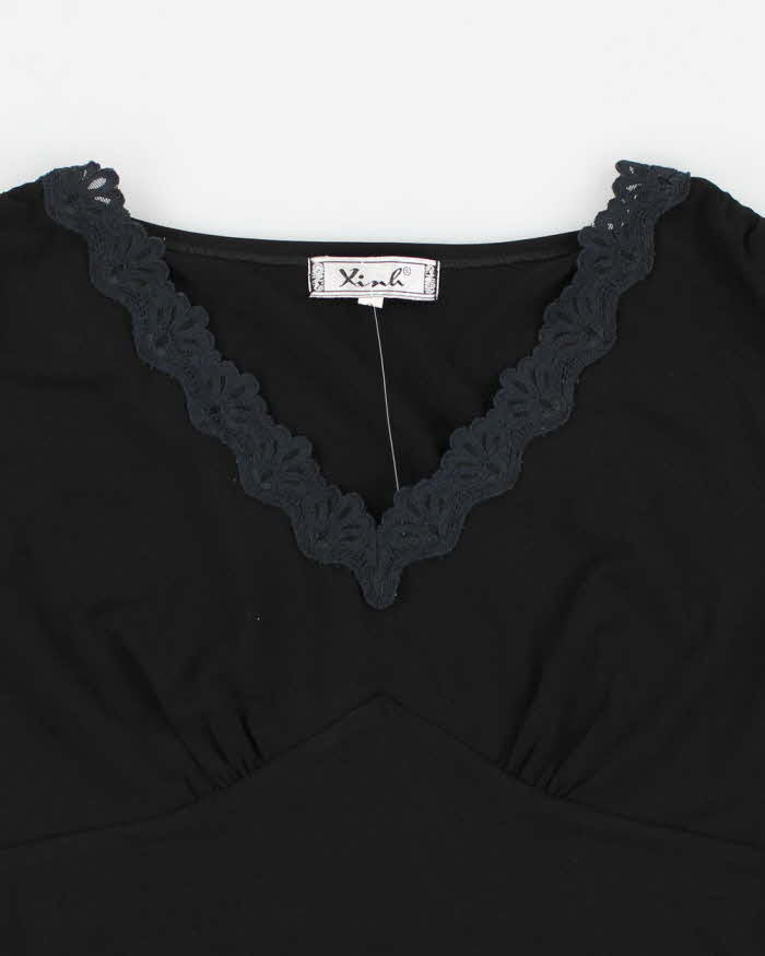 Y2k 00s Black Ruched Detail Top - S