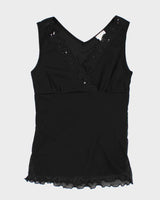 Y2k 00s Poet Black Double Layer Mesh Top - S