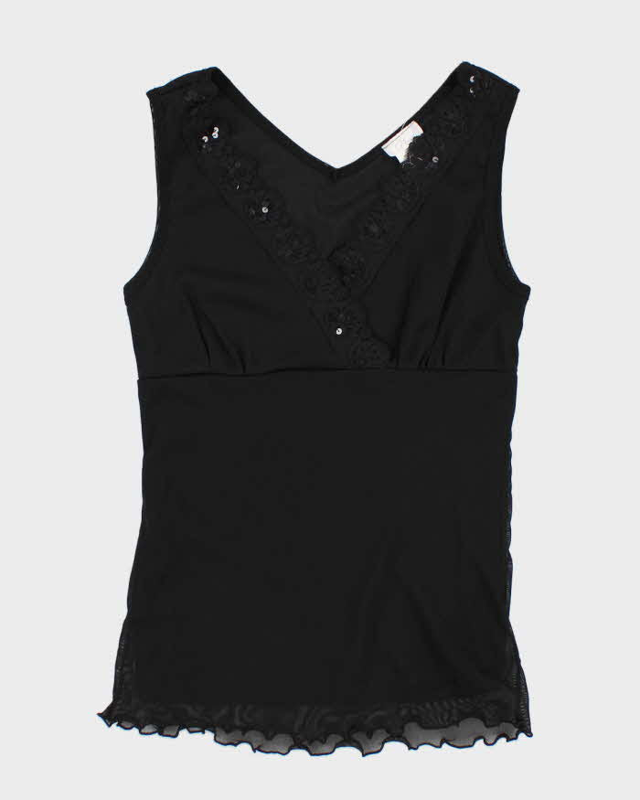 Y2k 00s Poet Black Double Layer Mesh Top - S