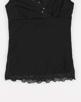Y2k 00s Poet Black Double Layer Mesh Top - S