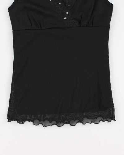 Y2k 00s Poet Black Double Layer Mesh Top - S