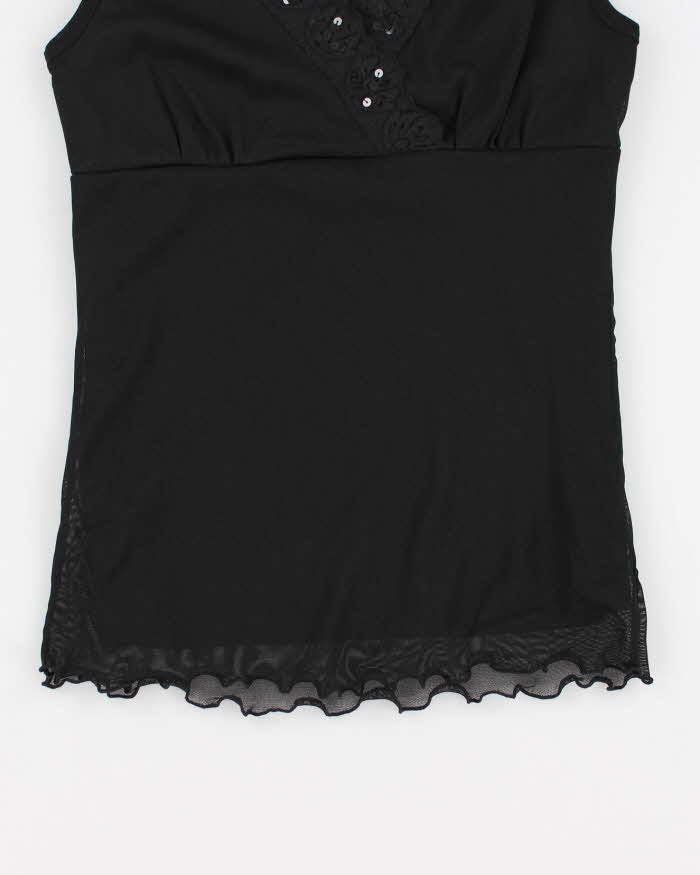 Y2k 00s Poet Black Double Layer Mesh Top - S