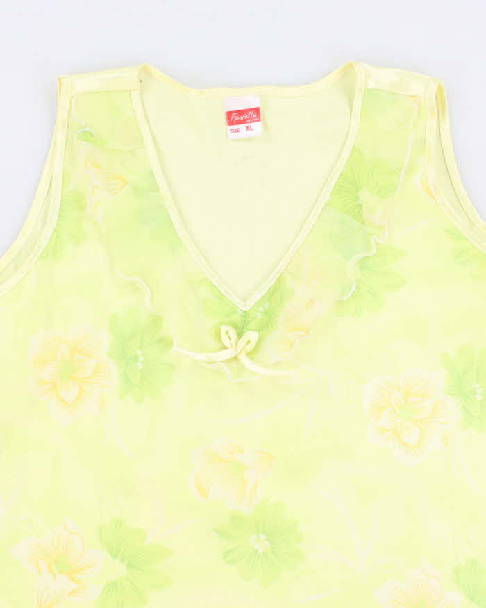 90s Lettuce Hem Floral Top - XL