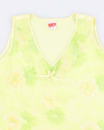 90s Lettuce Hem Floral Top - XL