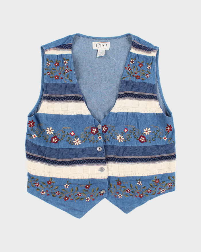 Vintage Denim Embroidered Waistcoat - M
