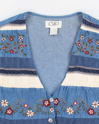 Vintage Denim Embroidered Waistcoat - M
