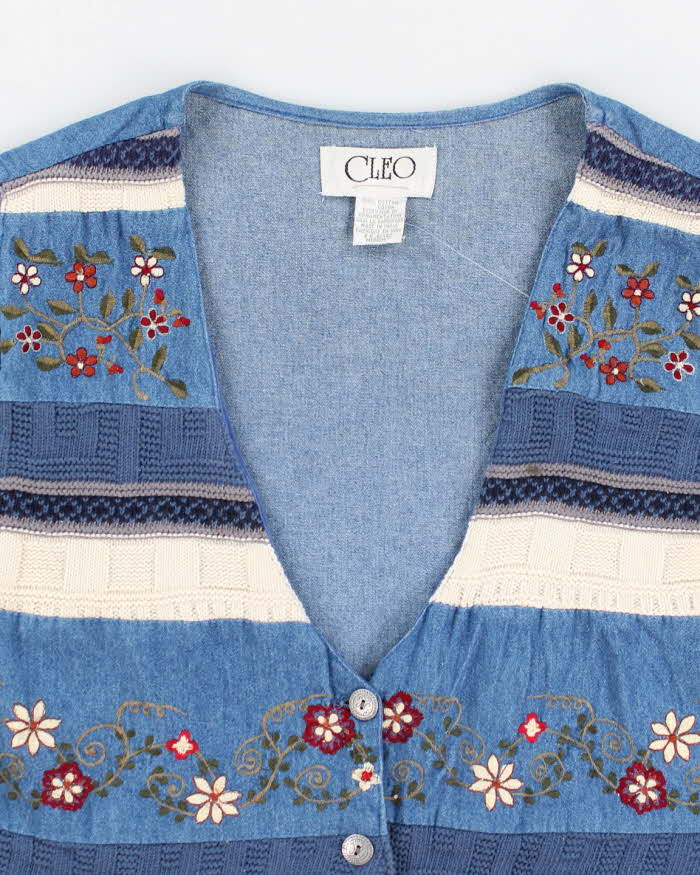 Vintage Denim Embroidered Waistcoat - M