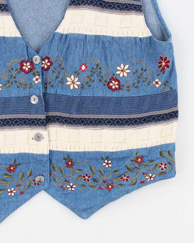Vintage Denim Embroidered Waistcoat - M