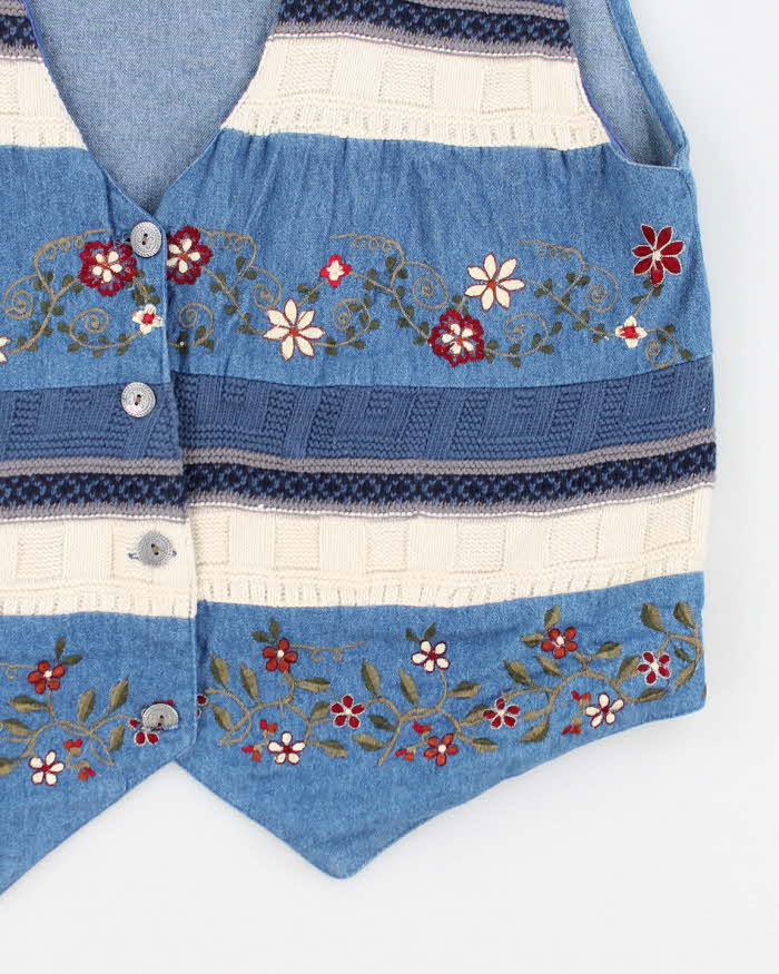 Vintage Denim Embroidered Waistcoat - M